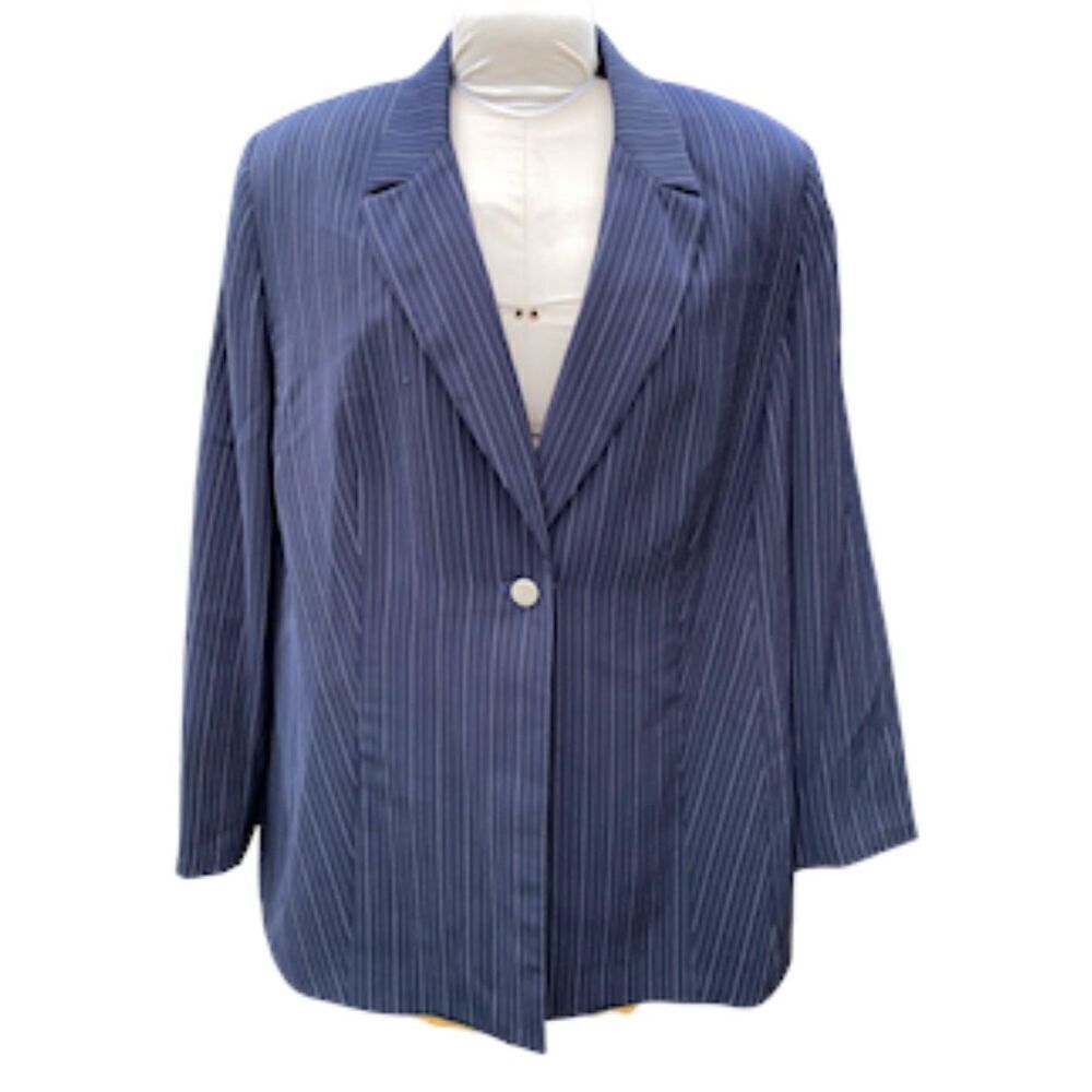 Le Suit Navy Pinstripe Single Button Blazer Sz. 18W Professional Office Plus